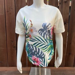 MADE IN ITALY I Floral & Leaf Short Sleeve Blouse